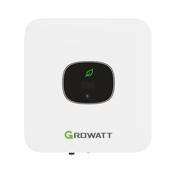 Front view of Growatt MIC 1000-TL-X single-phase solar inverter with black display panel and green leaf icon